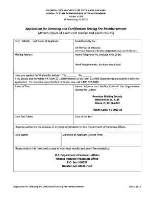 Florida Veterans Training Fee Reimbursement Application