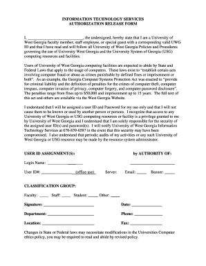 University of West Georgia IT Services Authorization Release Form
