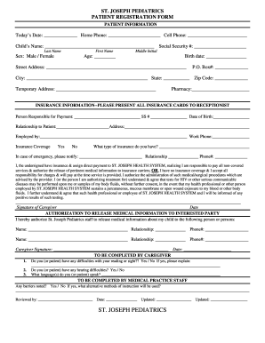St. Joseph Pediatrics Patient Registration Form
