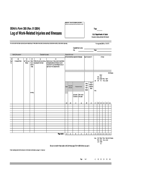 OSHA Form 300 Log of Work-Related Injuries and Illnesses