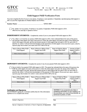 Child Support Paid Verification Form