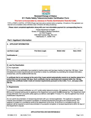 Florida 911 Public Safety Telecommunicator Certification Renewal Form