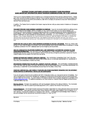 Internet Phone E911 Service Acknowledgement Form