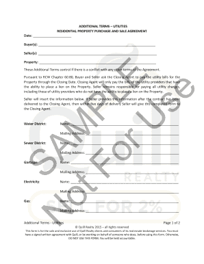 Residential Property Purchase and Sale Agreement - Additional Terms Utilities