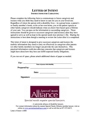 Letter of Intent for Caregiving