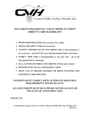 Central Valley Indian Health Patient Registration Form