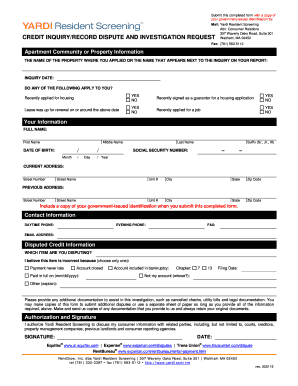 Credit Inquiry Dispute Form