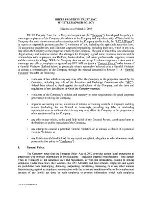 RREEF PROPERTY TRUST INC WHISTLEBLOWER POLICY