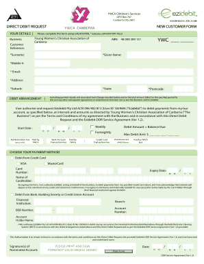 YWCA Direct Debit Request Form