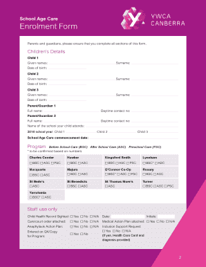 School Age Care Enrolment Form