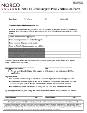 2014-15 Child Support Paid Verification Form