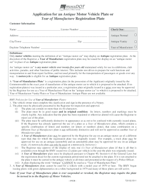Application for Antique Motor Vehicle Plate