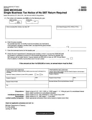Michigan C-8030 Single Business Tax Notice