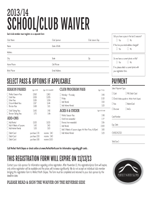 School Club Waiver and Registration Form