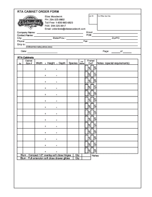 RTA Cabinet Order Form