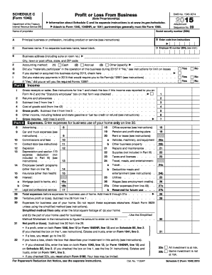 Schedule C Form 1040 Profit or Loss From Business