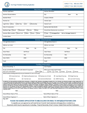 One-Page Printable Financing Application