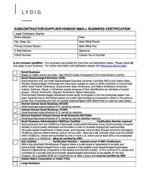 Subcontractor Small Business Certification