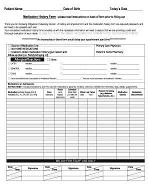 Medication History Form