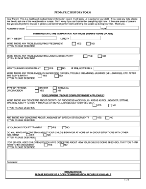 Pediatric History Form