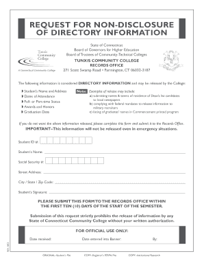 Request for Non-Disclosure of Directory Information