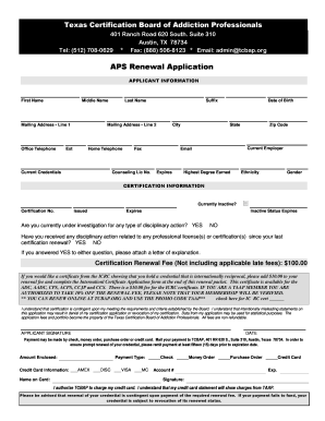 Texas APS Certification Renewal Application