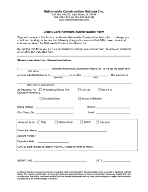 Credit Card Payment Authorization Form