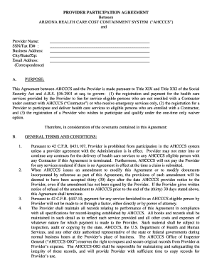 Arizona Health Care Provider Participation Agreement