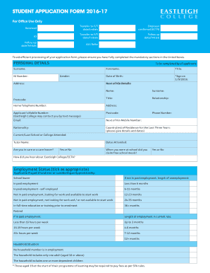 Student Application Form 2016-17