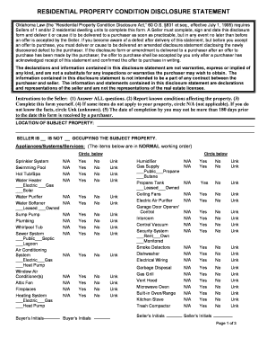 Oklahoma Residential Property Condition Disclosure Statement