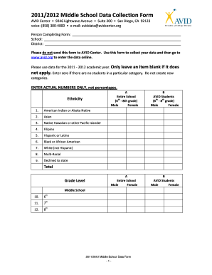 2011/2012 Middle School Data Collection Form