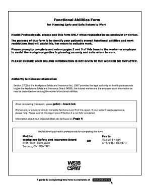 Functional Abilities Form for Return to Work