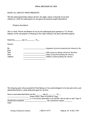 Final Waiver and Release of Lien