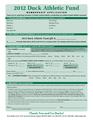 2012 Duck Athletic Fund Membership Application