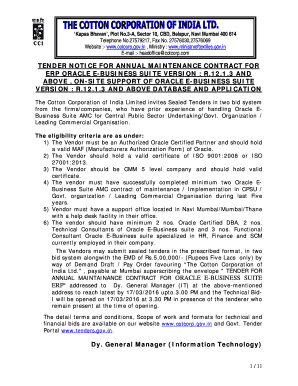 TENDER NOTICE FOR ANNUAL MAINTENANCE CONTRACT FOR ERP - cotcorp gov