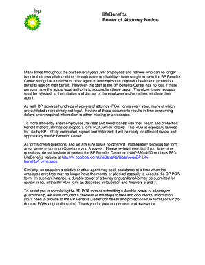 BP Power of Attorney Form for Health and Protection Benefits