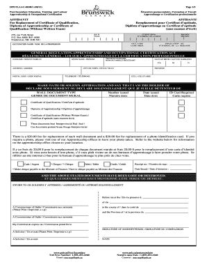 Affidavit for Replacement of Certificate of Qualification