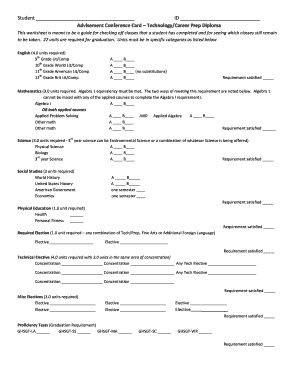 Advisement Conference Card – Technology/Career Prep Diploma