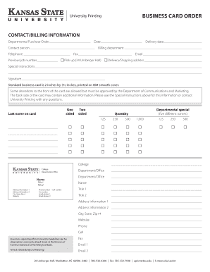 University Business Card Order Form