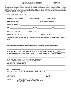 Monthly Probation Report Form