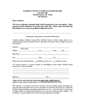 Madison County Water Facilities Board Automatic Payment Authorization