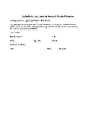 Authorization Agreement for Automatic Debits of Donations