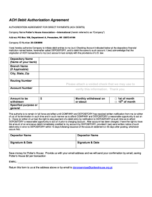 ACH Debit Authorization Agreement