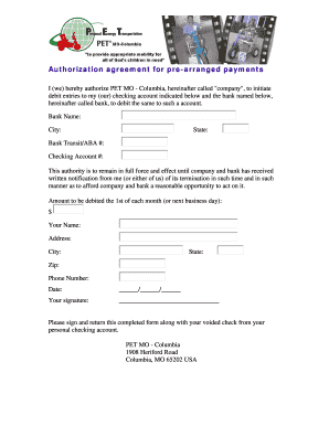Authorization Agreement for Pre-Arranged Payments