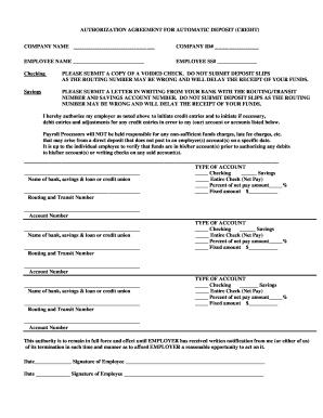 Authorization Agreement for Automatic Deposit