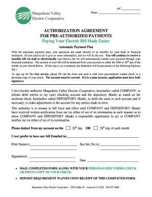Authorization Agreement for Pre-Authorized Payments
