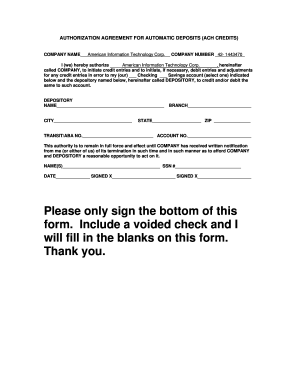 Authorization Agreement for Automatic Deposits (ACH Credits)