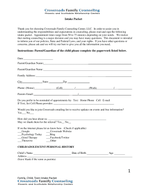 Child and Teen Intake Packet