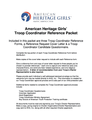 Troop Coordinator Reference Form