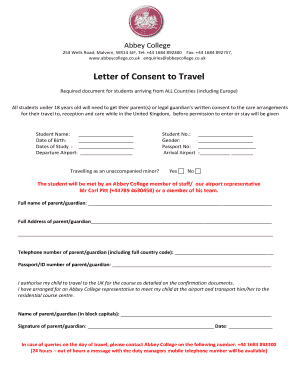 Child travel consent form canada - Letter of Consent to Travel - Abbey College